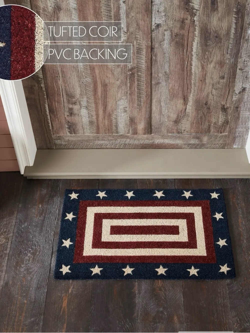 Patriotic Red, Cream & Blue Tufted Coir Door Mat
